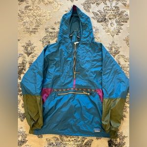 Vintage Women's LL Bean Windbreaker Jacket Size Medium Anorak Aztec Hooded blue